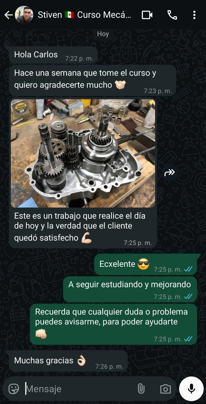 Captura auténtica de conversación de Stiven mostrando una reparación